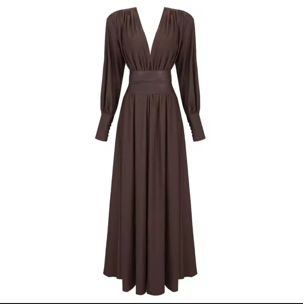 Brown Long Sleeve Maxi Dress